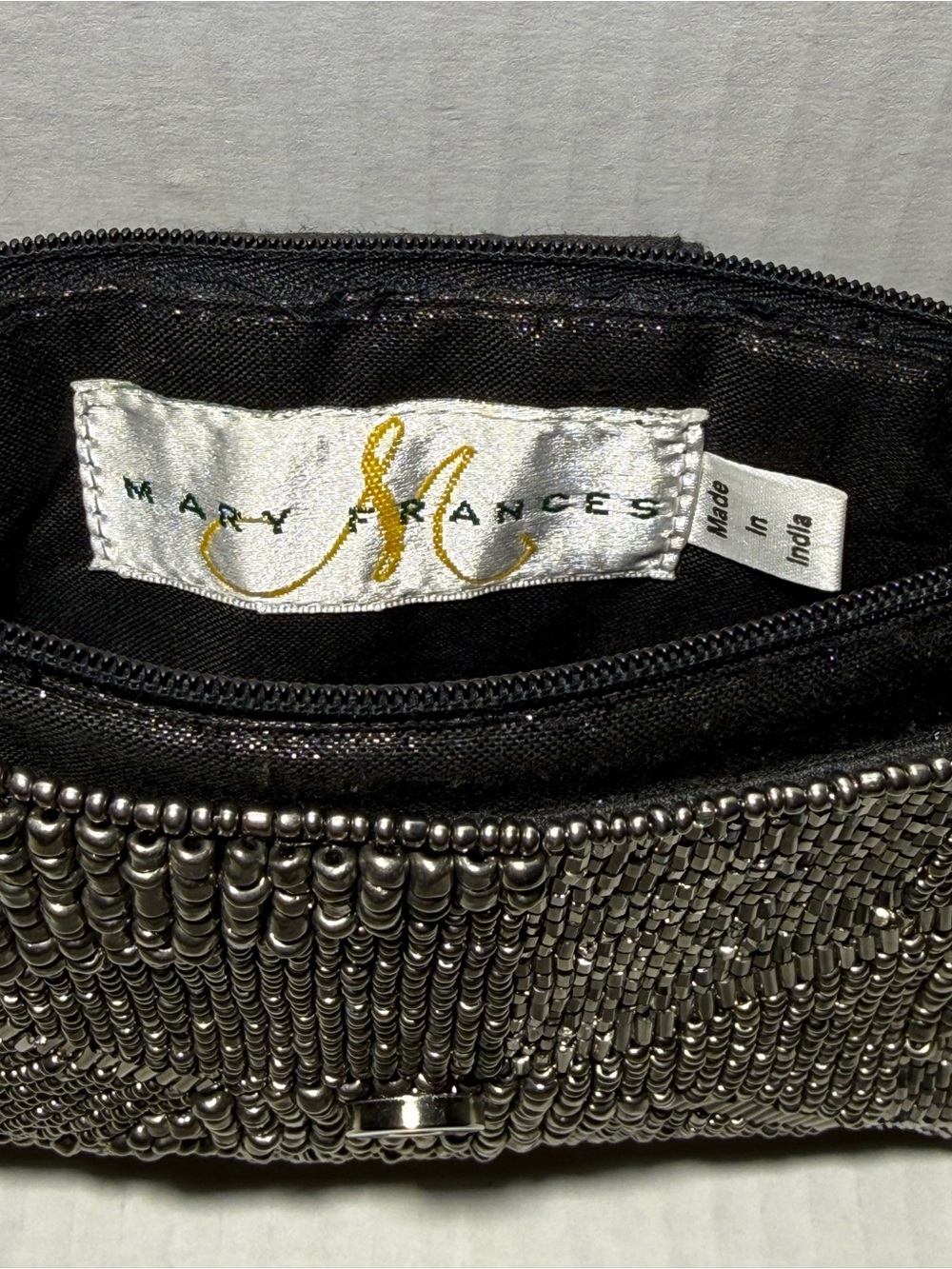 Mary Frances Beaded Evening Clutch with Amber Cabochon Accent - Black - Picture 3 of 4